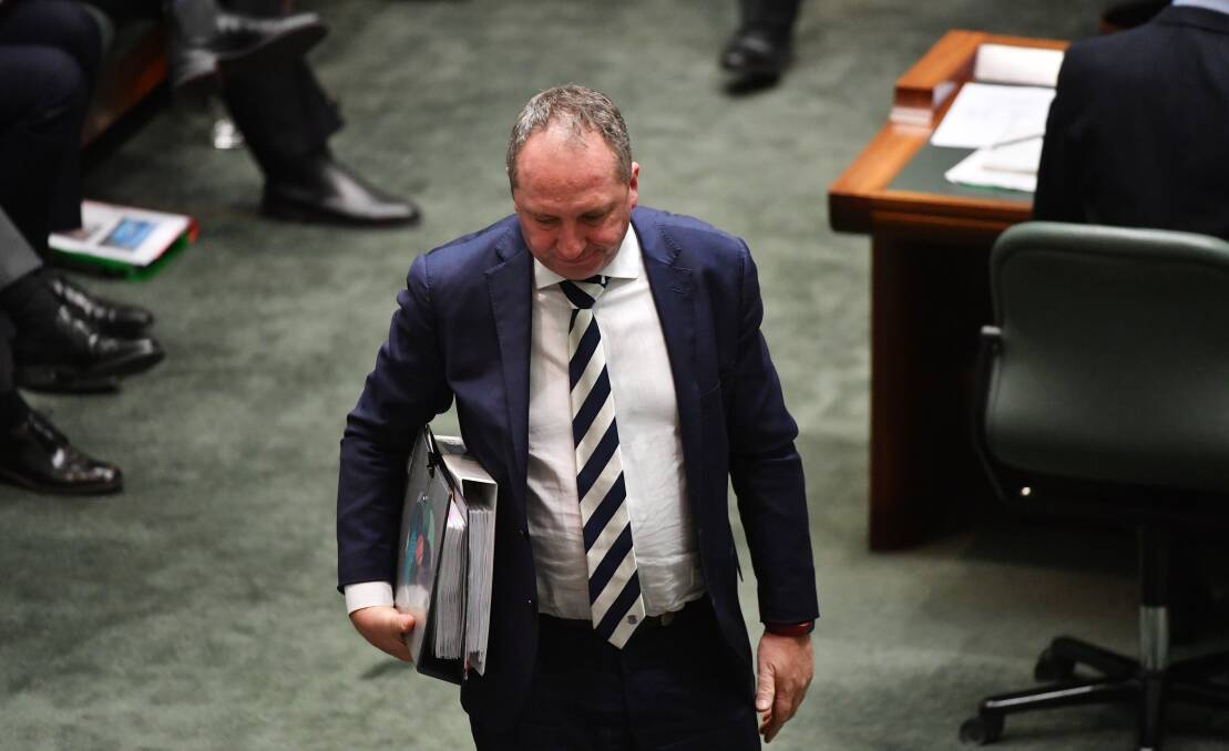 EXIT STAGE LEFT: Barnaby Joyce left the chamber before the same-sex marriage bill was voted on. Photo: Mick Tsikas