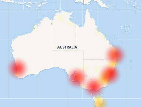 Screenshot from outage website aussieoutages.com showing affected areas.

