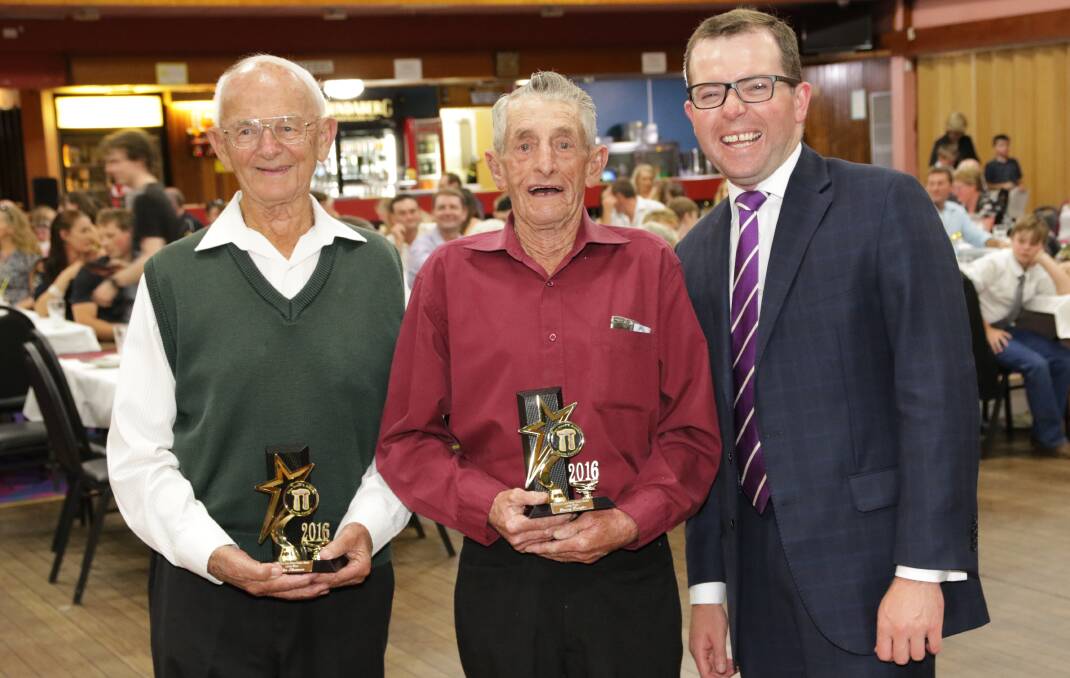 Legends of Sport award recipients John Shannon and Barry Knight with local MP Adam Marshall.