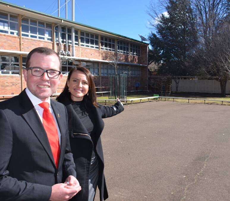 SHOW ME THE WAY: Glen Innes High School principal Shelly Way shows local MP Adam Marshall where the upgrade will take place.