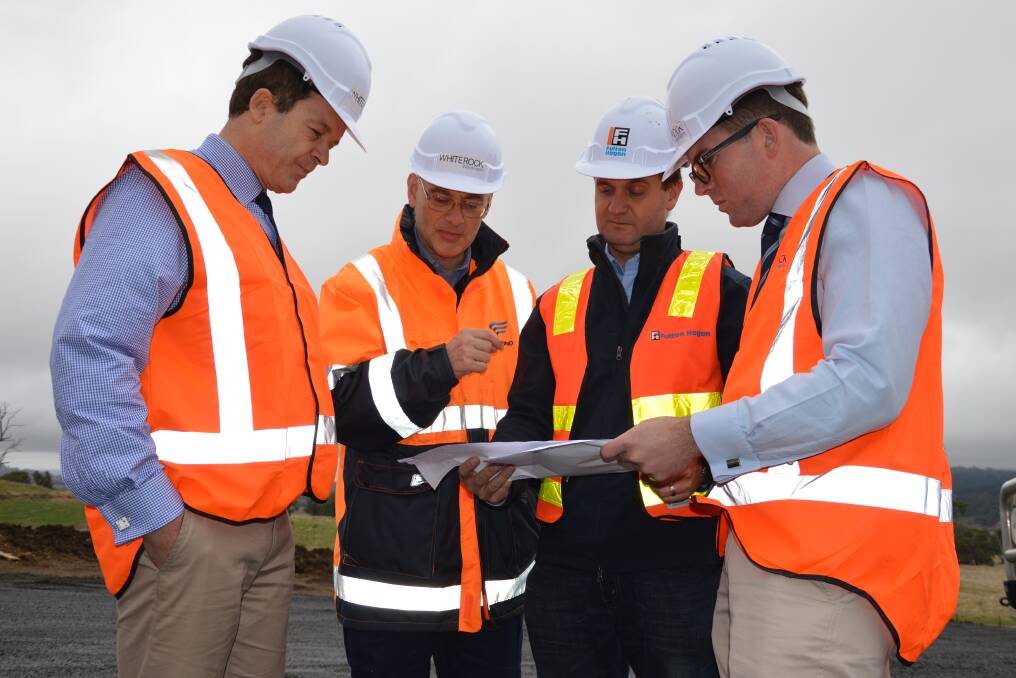 NSW Government environment minister Mark Speakman, Goldwin International CEO John Titchen, Fulton Hogan Project Manager Matt Landers and Northern Tablelands MP Adam Marshall