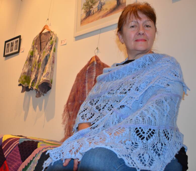 Galina Burgess models one of her creations, included in the Glen Innes Arts Gallery's recent Wool N Wood exhibition.