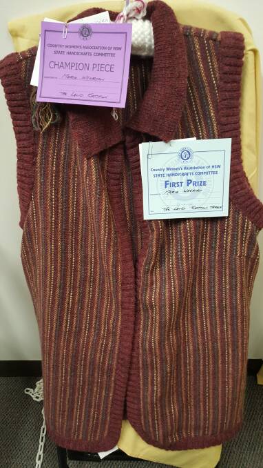 Marie Wharton's hand spun and woven vest was awarded the champion piece in The Land section of the state CWA handicraft competition.