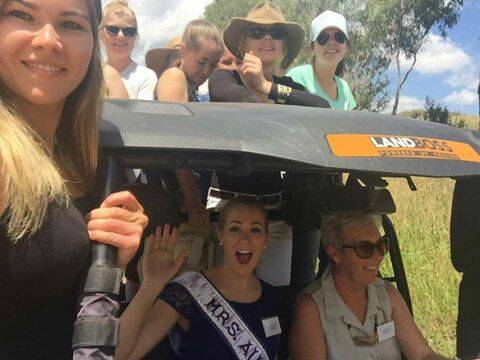 A recent workshop for showgirl contestants included a visit from current Mrs Australia Leila Sweeney-McDougall and a spin on the Landboss to check out the scenery.