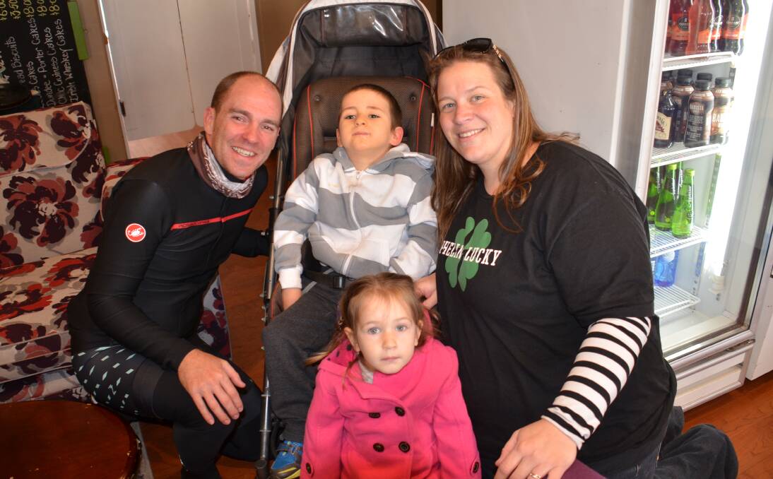 Oliver Elsworth caught up with Logan, Rochelle and Matilda Maybon on the way through Glen Innes on Wednesday, raising funds and awareness for Phelan-McDermid Syndrome.