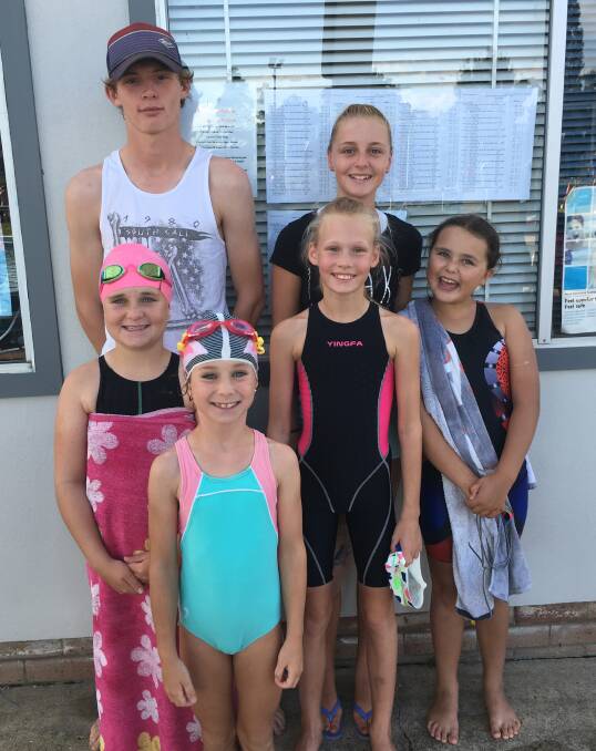 MAKING A SPLASH: Peter Marshall, Kyara Mcintyre, Beth Arandale, Lilly Cooke, Cadence McShane and Mary Arandale will travel to Tamworth this weekend for the  Long Course Championships and Speedo sprints.