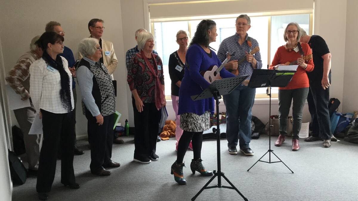 A contingent from Cool Choir sets up for their first sing-a-long at Glen Innes Masonic Village (Glenwood).