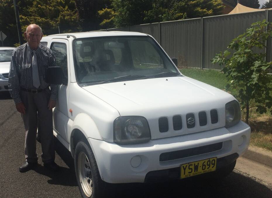 John Cannon with Jeanette Braithwaite's car - but does she want it back? He took it for a spin to Walcha.