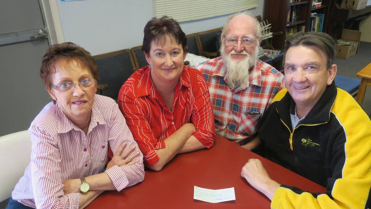 (l to r) Kay Arthur, Katrina Brewer (both Lioness Club), Bruce Wilson, Col Wallace (Men's Shed).