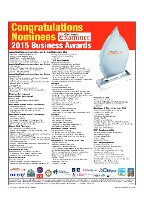 2015 Glen Innes Examiner Business Awards