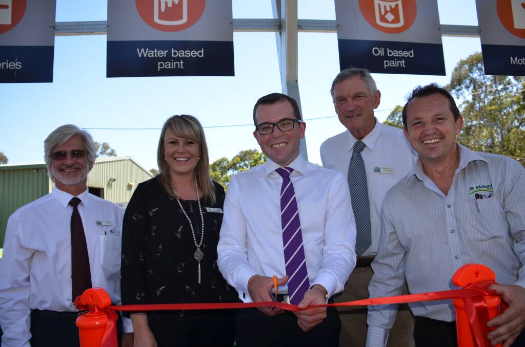 Council General Manager Hein Basson, Glen Industries Manager Kylie Hawkins, Northern Tablelands MP Adam Marshall, Mayor Col Price and Jaymie Kelly of JR Richards Waste and Recycling Services at the opening of the new recycling centre in Glen Innes.