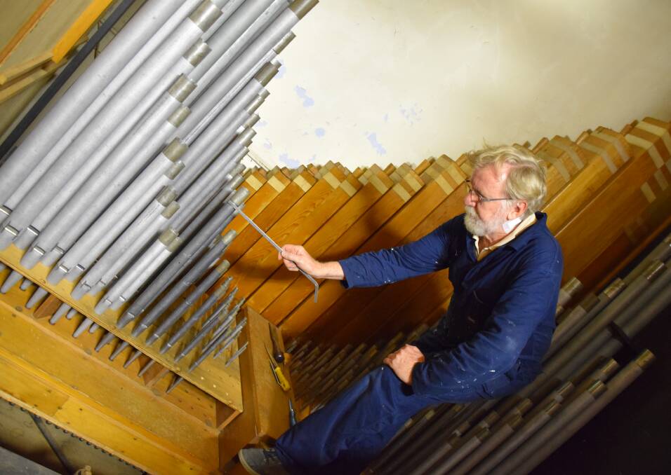 Veteran organ  builder Ian Brown is working hard with his wife Jennifer to ensure the Anglican Church organ sounds as good as when it was first installed.