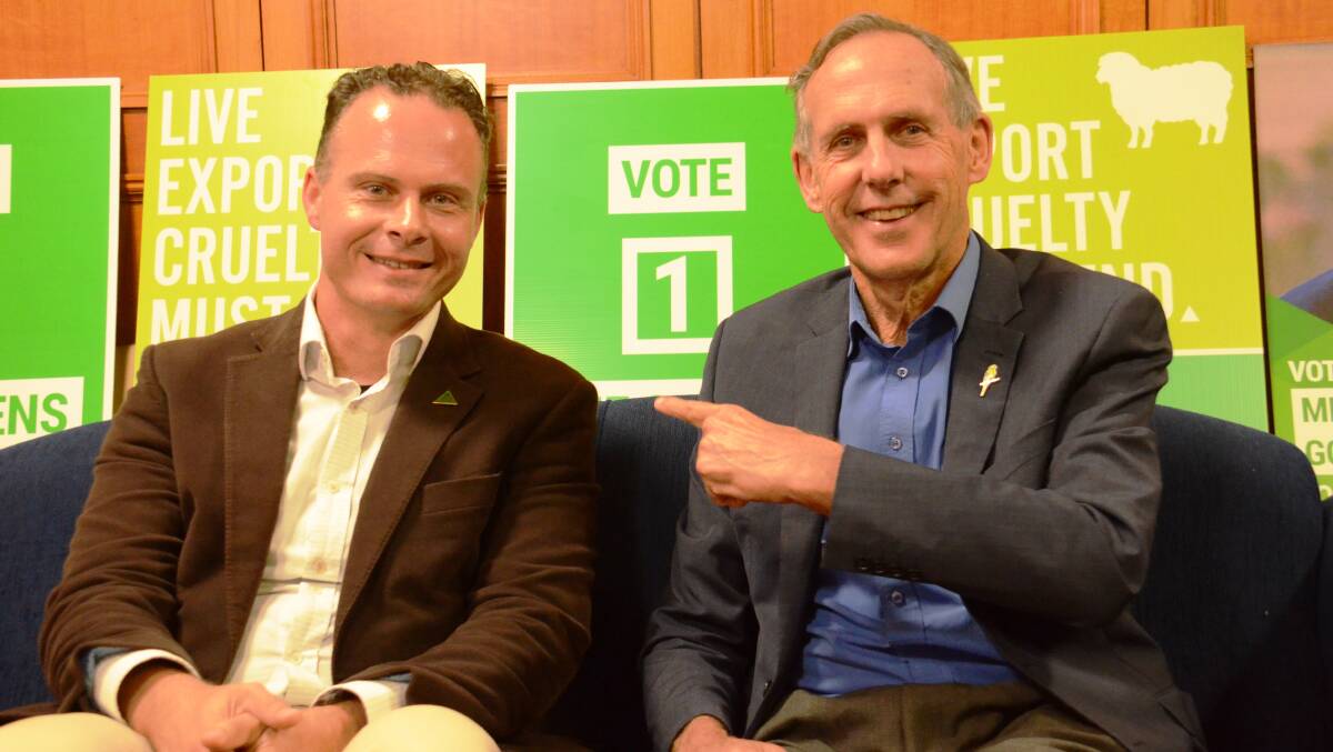 I AM WITH HIM: Greens founder Bob Brown (right) shows support for Mercurius Goldstein 
 