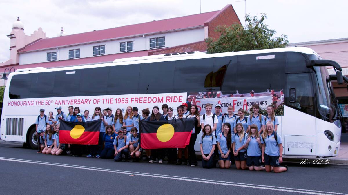 Glen Innes High School students commemorate the 50th anniversary of the Freedom Rides in Moree.