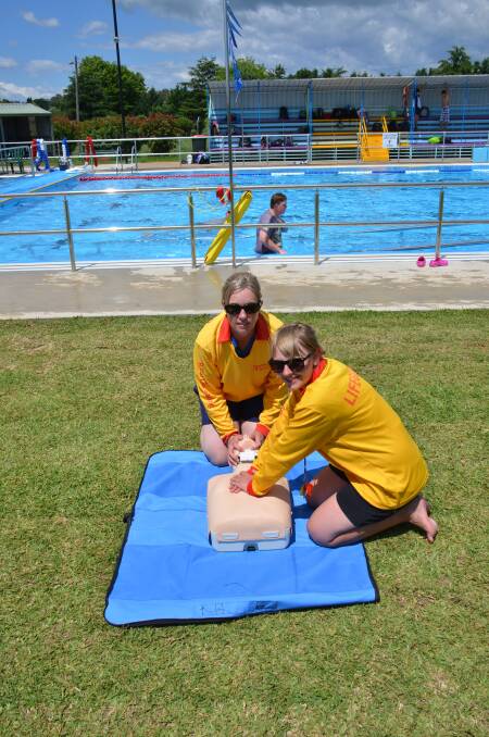Kylie McAllister and Dana Bowman keep up their lifeguard training at the Glen Innes Pool.