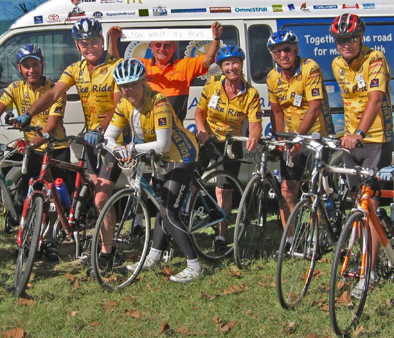 Glen Innes Rotarian Elton Squires (2nd from left) in training for the ride.