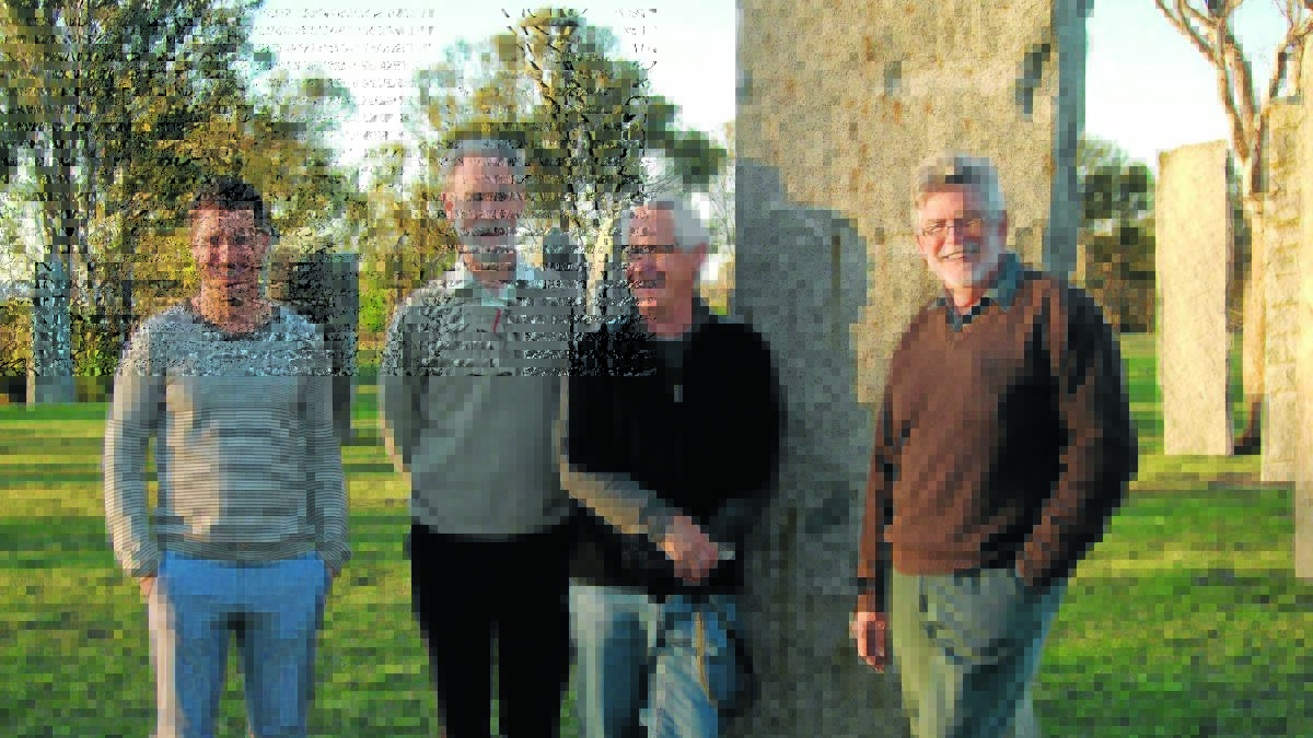 o Taking in the sights: After the first day’s judging for the New England Wine Show Geoff Cowey, Huon Hooke, Mike de Garis and Stephen Doyle enjoyed the Judges Dinner at Crofters Cottage at the Standing Stones, complete with lone piper.