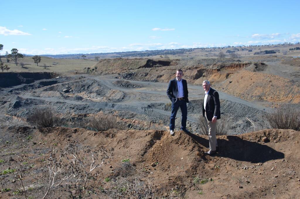 o Rising levels: Member for Northern Tablelands Adam Marshall and Glen Innes Severn Council mayor Colin Price at the northern pit at the quarry, which will be readied to hold more town water reserves.