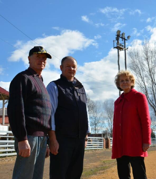 o Communal effort: Glen Innes Showground Trust members John Lynn, Patric Millar and Jo Cameron say the new lights would not be possible without the generosity of the local community.