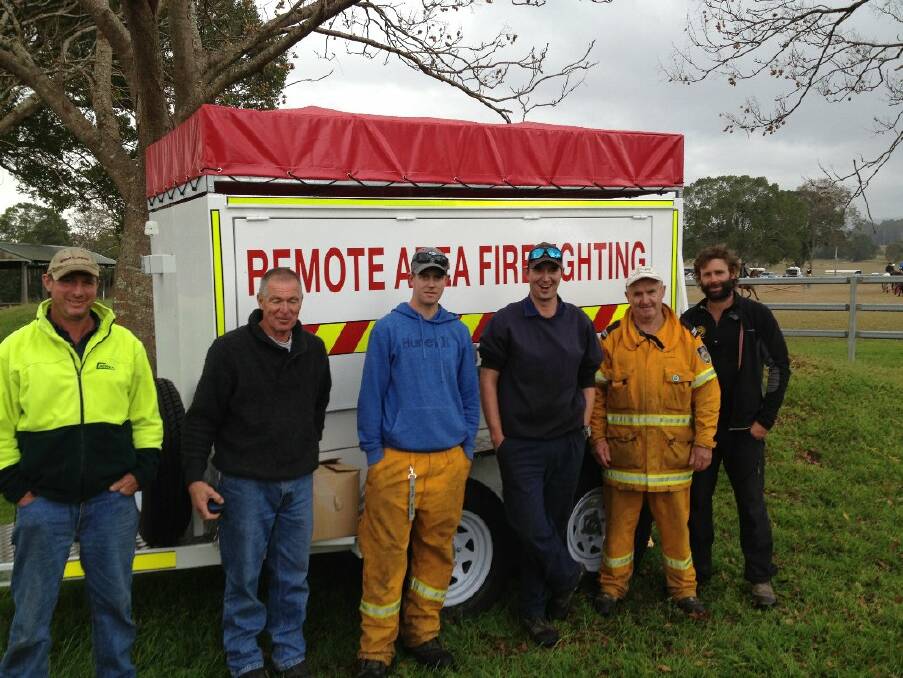 o Tooled up, trained and ready to fight: Six members of the team collect the service’s new remove area fire fighting trailer after weekend training at Nanna Glen; (from left) Craig Smith, Col Orman, Richard Sturtridge, Mathew Wharton, Norm Maberly-Smith and John Cuthbertson.