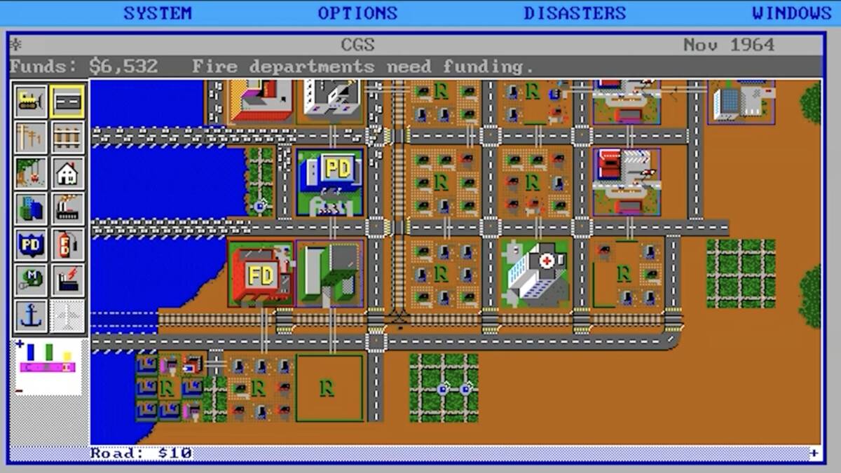 A screenshot of Maxis' original SimCity (1989) gameplay. Picture via Classic Game Sessions on Youtube.