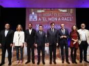 Candidates for Catalan regional elections at the start of a political debate in Barcelona. (EPA PHOTO)