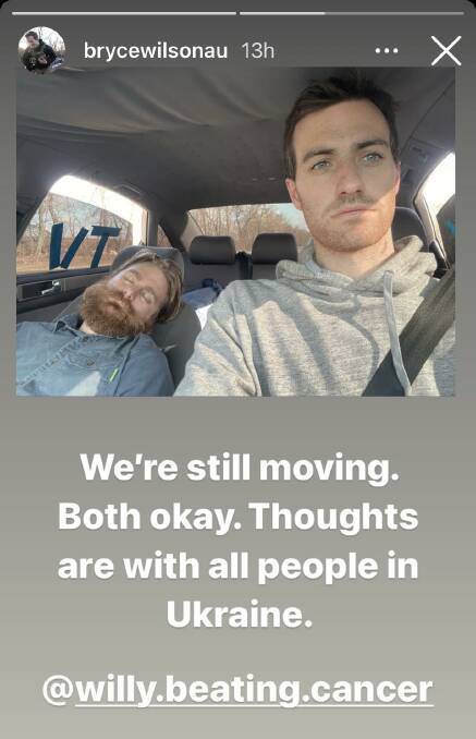 A photo of the Australians, Bryce Wilson and Matt Williams, posted to Wilson's Instagram story on Saturday, updating followers they are okay. 
