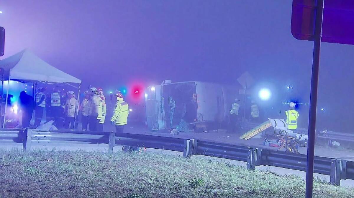 The scene of the bus crash in the NSW Hunter Valley. Picture by Nine News.