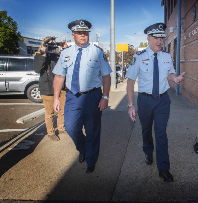 Country plan:Major overhaul: NSW Police Commissioner Mick Fuller, right, and Deputy Commissioner Gary Worboys in Tamworth earlier this year announcing plans to shake-up regional policing. Photo: Peter Hardin 