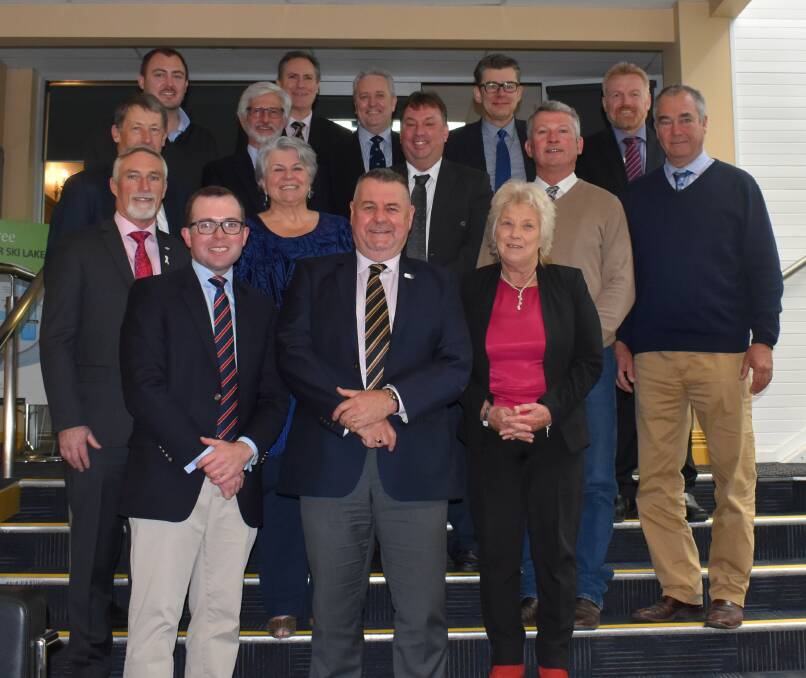 Member for Northern Tablelands Adam Marshall (front, left) with members of the New England Joint Organisation, including newly-elected chair Michael Pearce (front, centre).