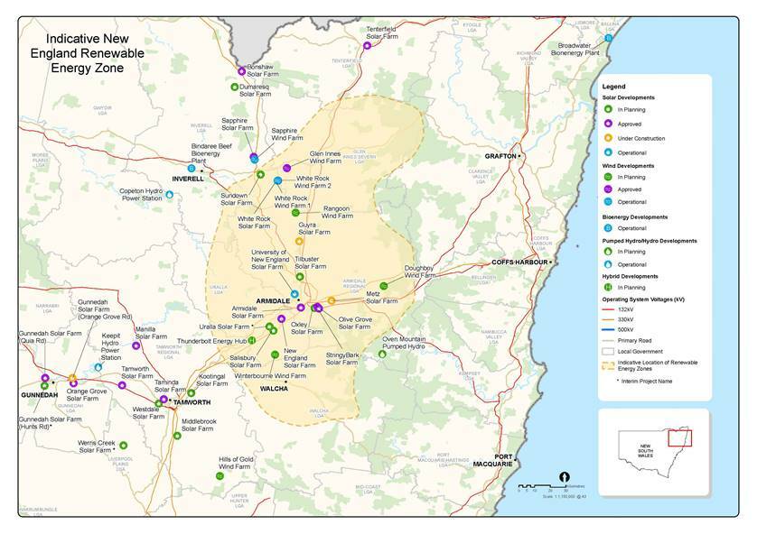 Proposed boundaries of the New England Renewable Energy Zone (source: energy.nsw.gov.au)