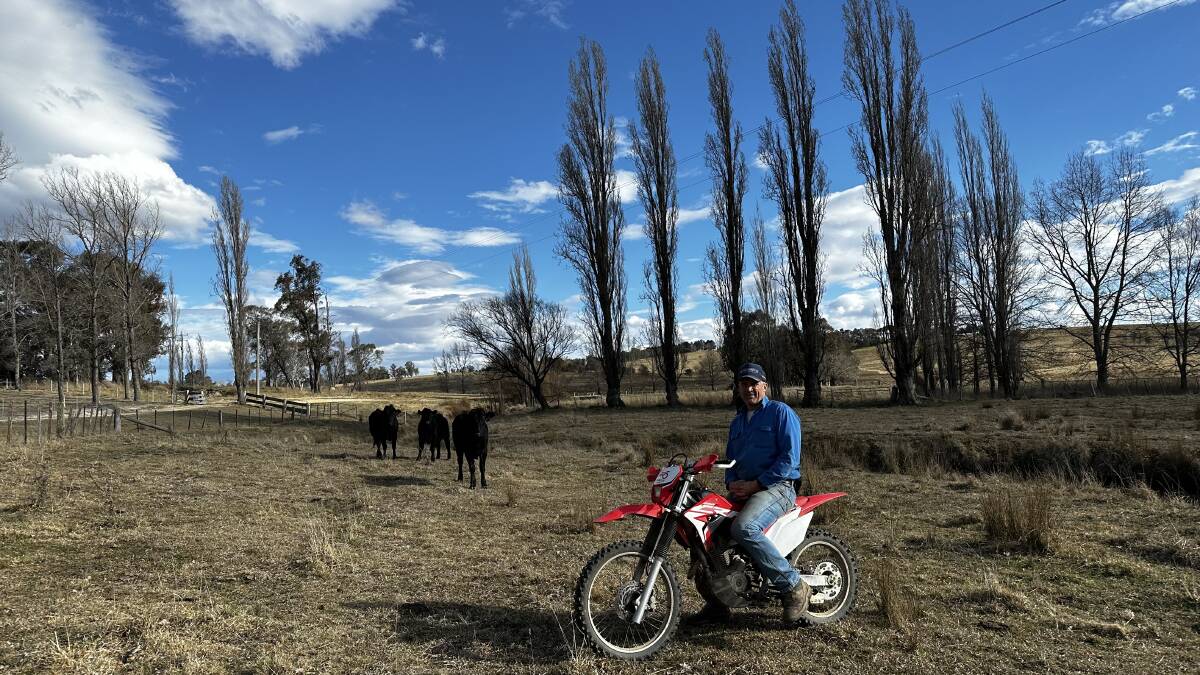 Simon Wright on his Wongwibinda farm in Guyra Road, Wollomombi. He has recorded less than half the average rainfall in June and July, with no rain falling in August.