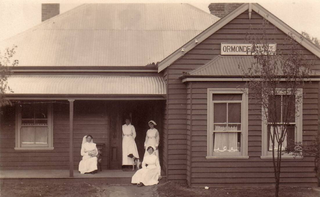 EARLY HOSPITAL: Matron Felmingham, on the left, at her Ormonde Private Hospital. Note the dog!