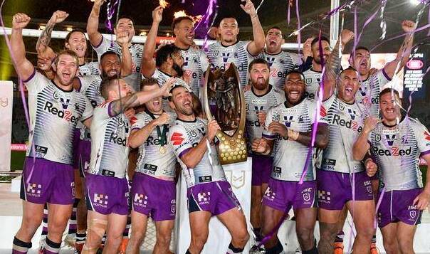 Melbourne Storm celebrate their grand final victory over Penrith.