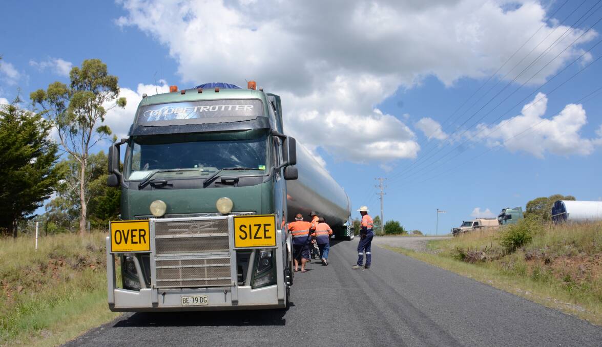 Load blocks road: A truck loaded-up and heading for the White Rock Wind Farm has come to a standstill on the corner of Hunter Street and Grafton Road.