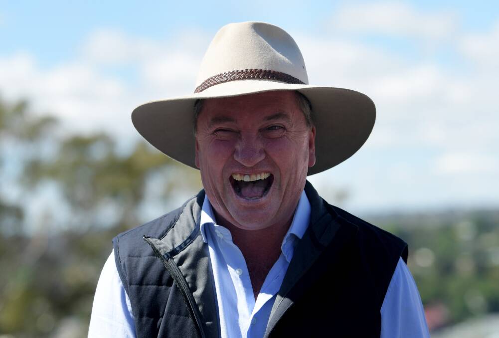 BACK ON THE MARCH: Barnaby Joyce at the lookout in Armidale on Sunday after declaring a historic victory in Saturday's by-election. Photo: Alex Ellinghausen