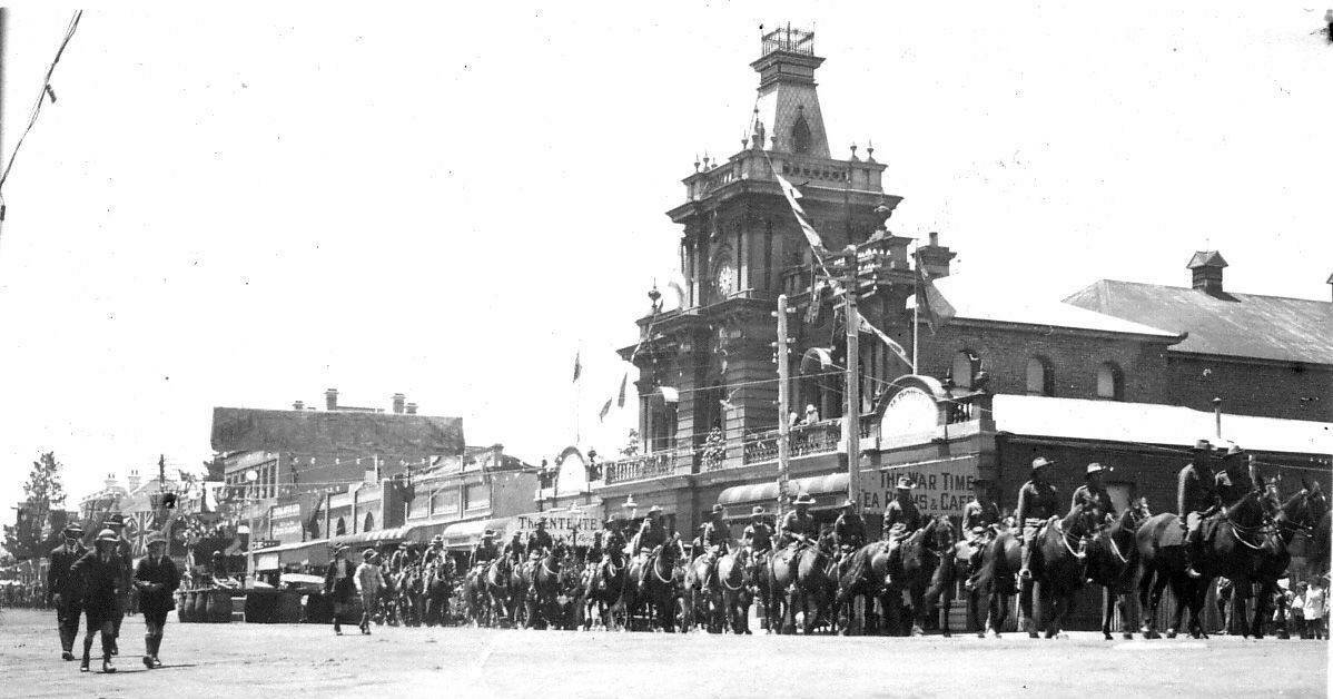 A slice of history: Anzac Day March passing the Town Hall in 1925.