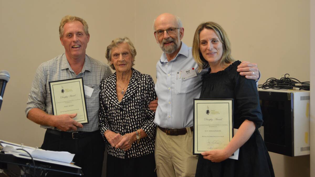 TOP GONG: Shared Dunphy Award winners Tamworth ecologist Phil Spark (left) and Sue Higginson (far right) with Wendy Bowman and Prof. Don White. Photo: Supplied