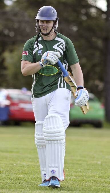 BIG SCORE: Toby Shannon strides to the crease at Lynch oval last Saturday. Photo: Tony Grant.