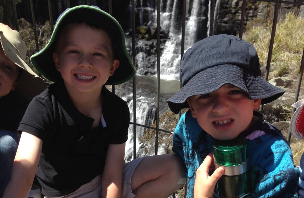 Noah Grob and Harry Watt take in the view at Ebor falls. Photo supplied.