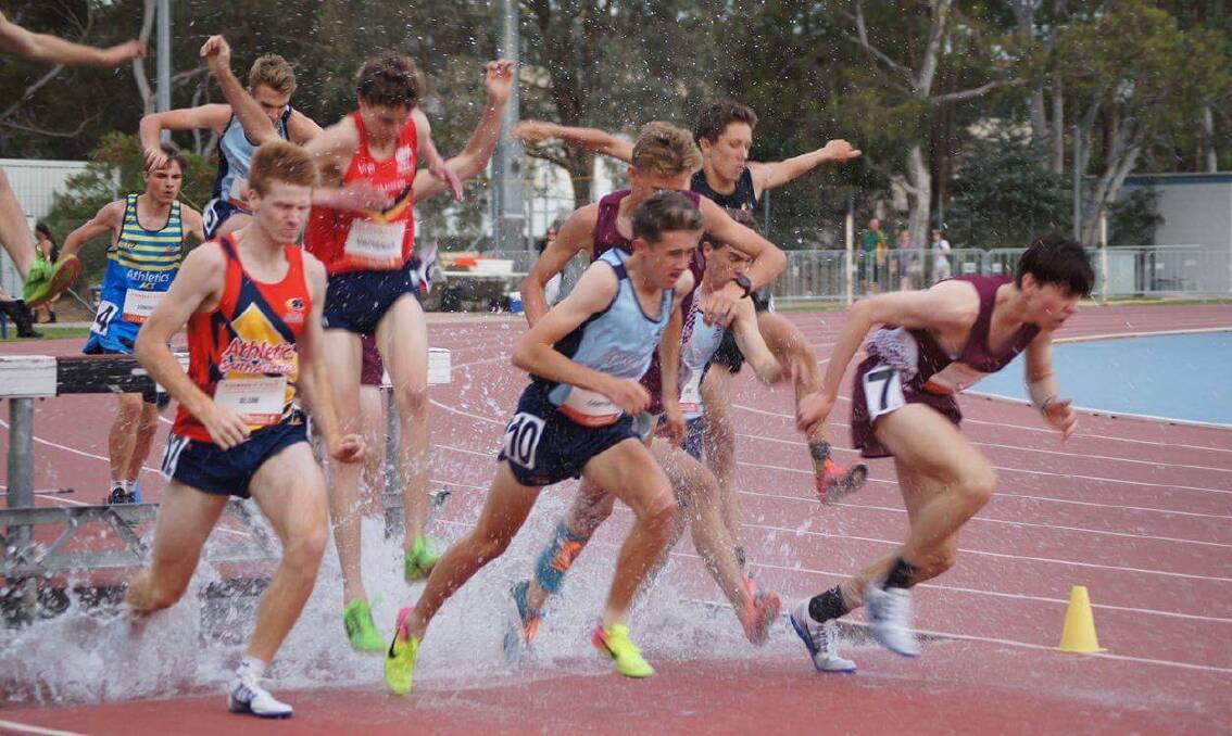 Steeplechase: Matt Campion (10) competing at the Australian All Schools Athletics Championships held in Canberra recently.