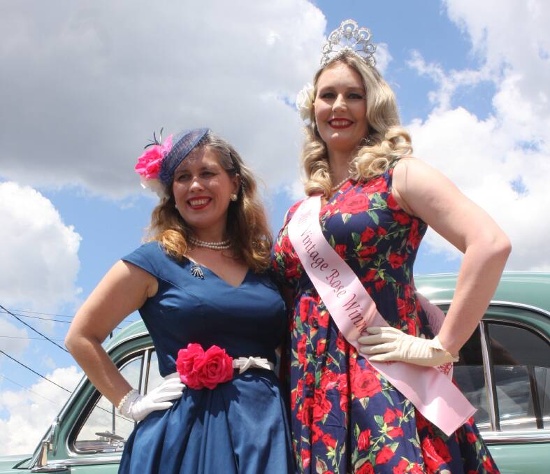 Miss Vintage Rose Festival runner-up Lisa Hackett with winner Miss Sunny Day. Photo by Sarah Coughlin Photography.