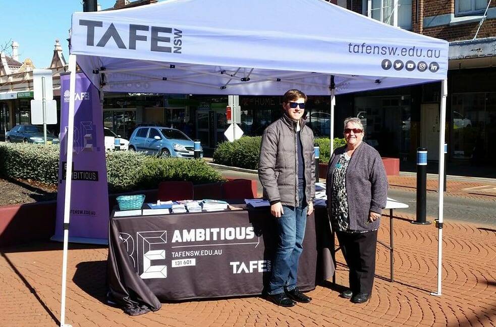 COME ON DOWN: Brad Wirth and Christine Kiehne of TAFE NSW are manning a pop-up information kiosk in Town Square on Thursday, June 22.