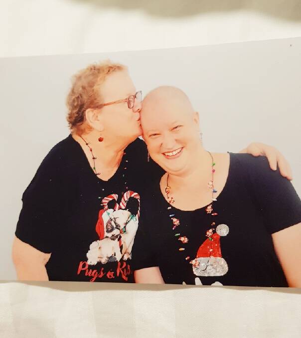 Brenda Beauchamp with daughter Alona after her first round of chemo last Christmas, ahead of surgery.