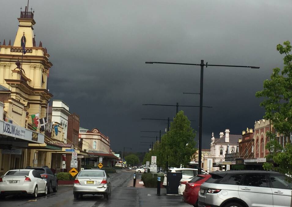 Dark clouds looked promising over Grey Street on Wednesday afternoon, going on to put six millimetres of rain in the official gauge. Photo by Kathy Sharpe.