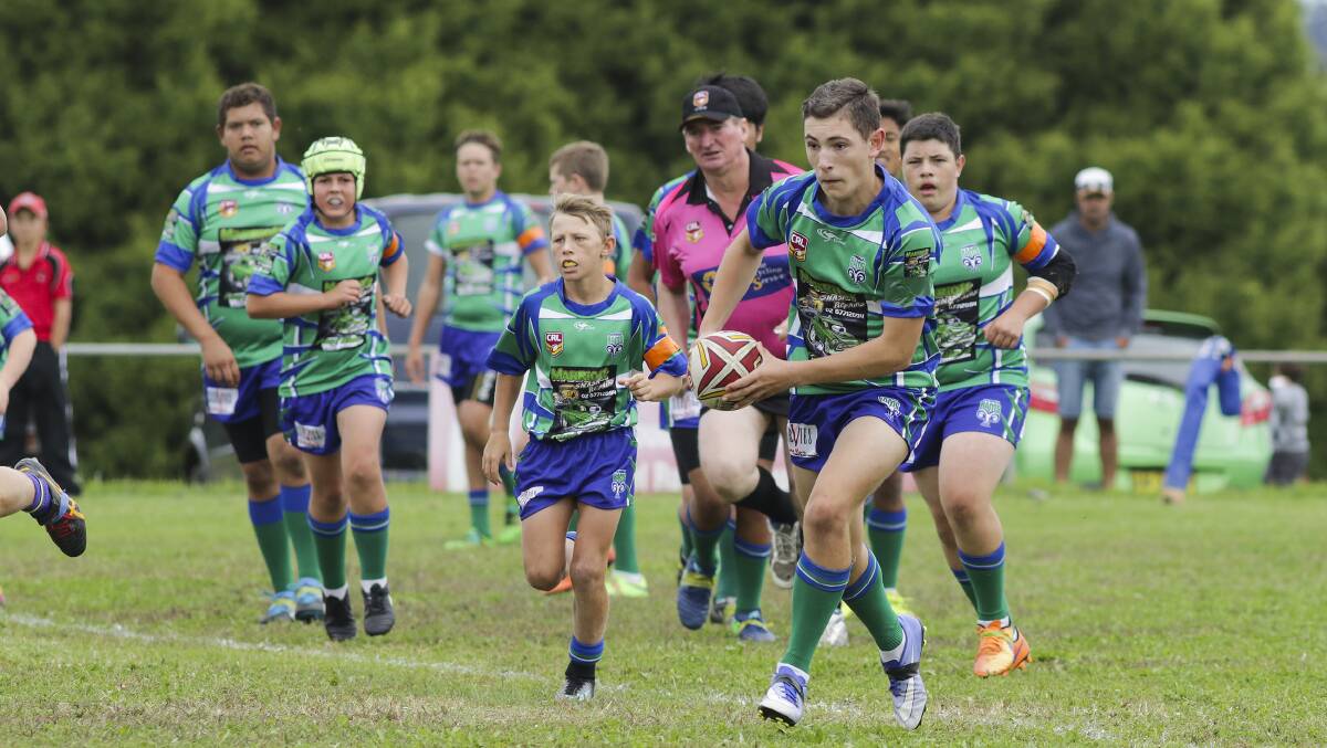 Under 14 Armidale player Takoda Griffiths carts the ball up. Armidale JRL were runners up to Inverell. Photo: Tony Grant. 
