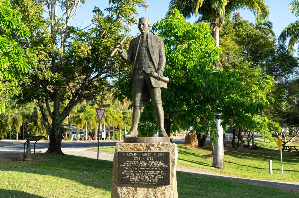 A statue of Captain James Cook near his landing spot in Cooktown. Picture: Michael Turtle 