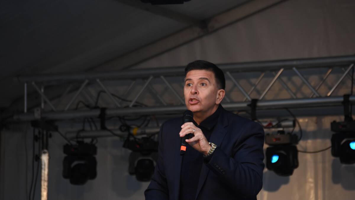 Vince Sorrenti makes a gag on Saturday morning to a medium-sized crowd.