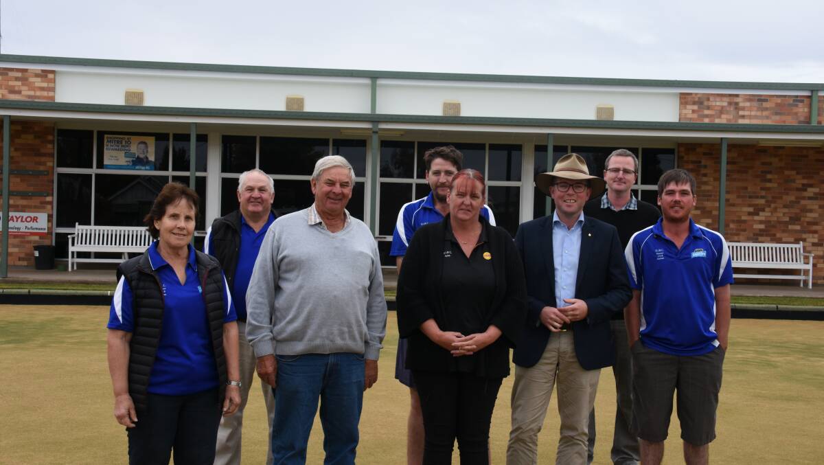 Minister Adam Marshall with the Glen Innes bowling club in May.