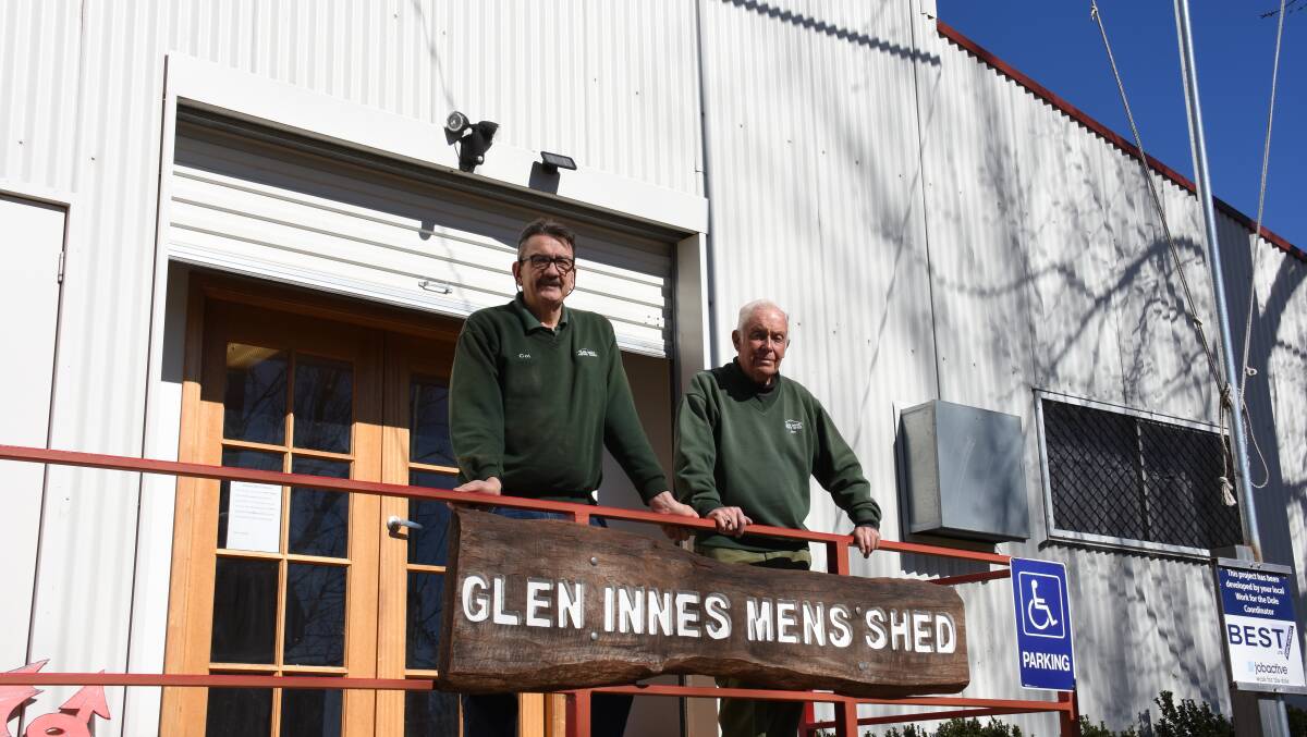 LEADERSHIP: Col Wallace with Jim Wilson in front of the Glen Innes Men's Shed. 